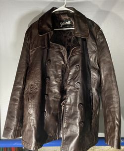 Men’s Schott Brown Leather Peacoat, Size. XL