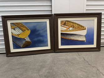 Set of 2 Boat Art Canvas Wall Art, Home Decor Framed
