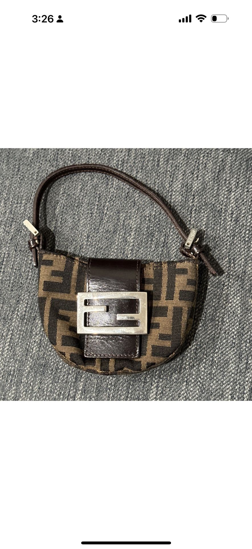 VINTAGE FENDI ZUCCA BROWN FF LOGO CANVAS LEATHER MINI PURSE BAG , Authentic