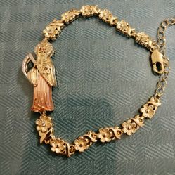 Pulcera De La Santa Muerte En Oro Laminado// Holy Death Bracelet In Gold-plated 