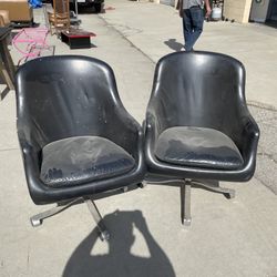 Pair Of Nicos Zographos Leather Bucket Chairs
