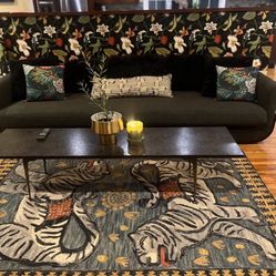 One Of A Kind Black Craved Floral Stone Coffee Table