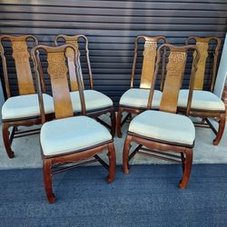 Set of Asian Inspired 6 Dining Side Chairs. 