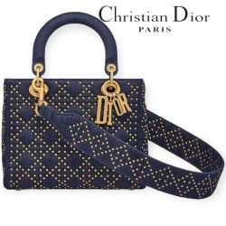 Christian Dior Medium Blue Denim Studded Lady Dior Handbag

