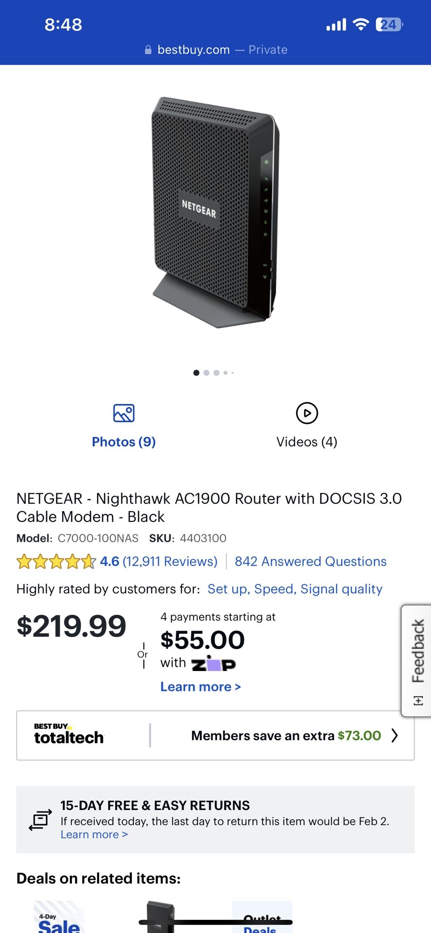 Netgear AC1900 Internet Modem Router
