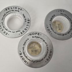 3 Religious Votive Glass Pewter Tea Light Candle Holders Bible Verses 3x1.25"