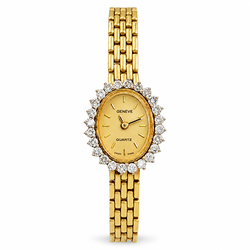 Ladies Geneve 19mm x 22mm Vintage 14K Yellow Gold Watch with Gold Dial and Diamond Bezel. (Pre-Owned)