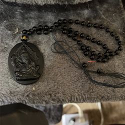 Ganesh Black Necklace With Shungite Black Stone Bracelet Set
