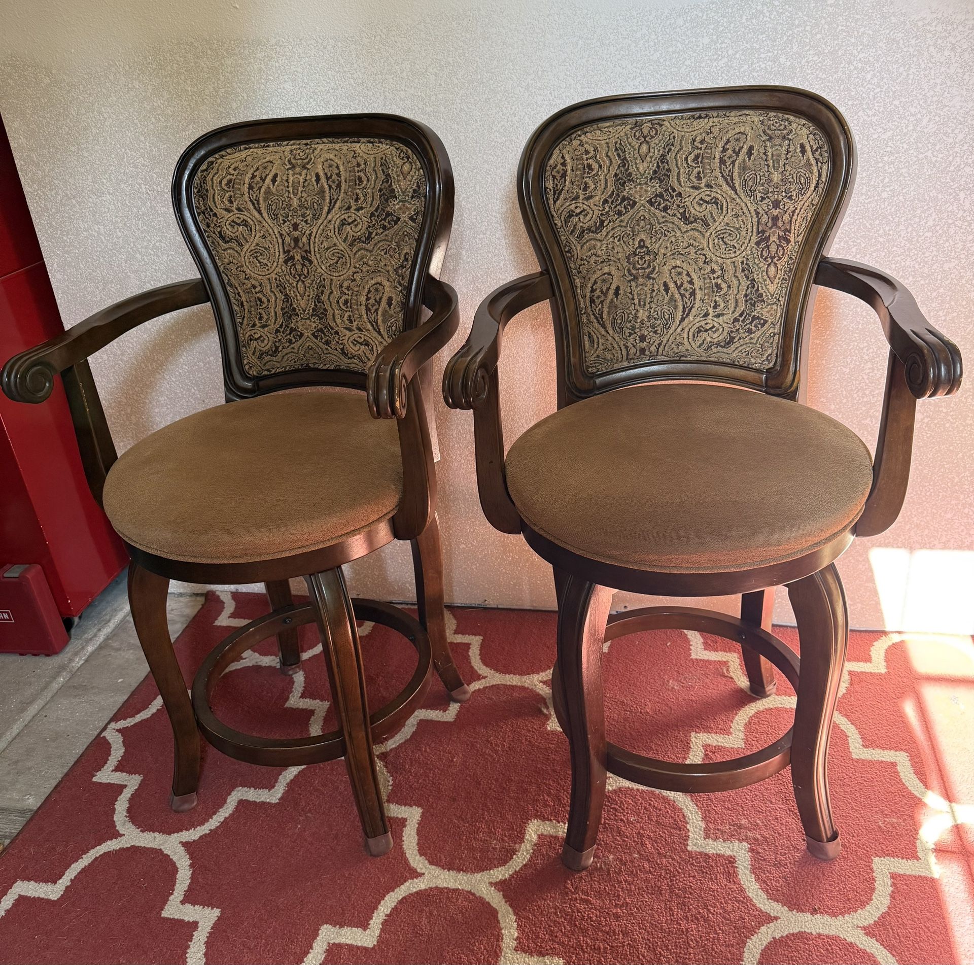 Solid wood, swivel, cushioned barstools