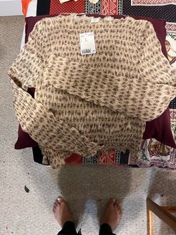 H&M Blouse XS Beige smocked elastic