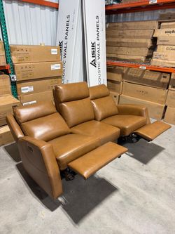Tan Leather Power Recliner Sofa