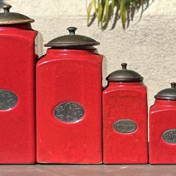 Pier 1 Imports Rustic Brick Red Ceramic Canister Set.