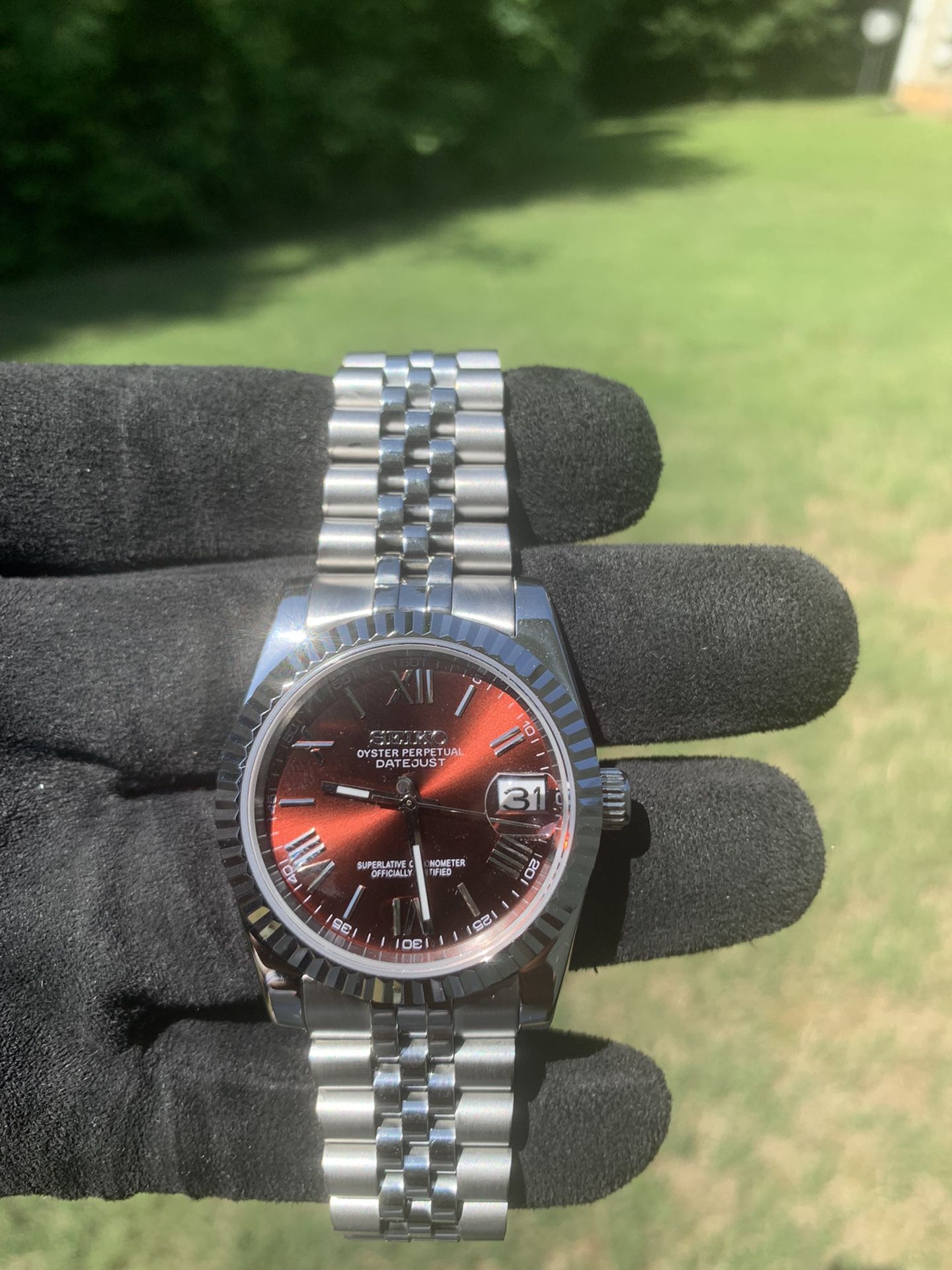 Custom Seiko Datejust w/Jubilee Bracelet and Red Dial