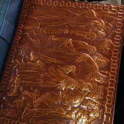 Copper Embossed Relief Of Religious Scene Signed By Artist 