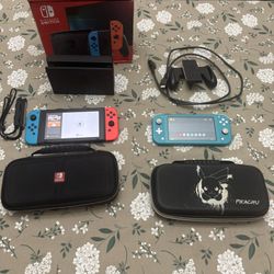 Collection of Nintendo Switch consoles and accessories. 