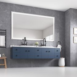 84*32 LED Lighted Bathroom Wall Mounted Mirror with High Lumen+Anti-Fog Separately Control+Dimmer Function