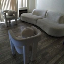 Couches W/ Two Boucle Chairs 