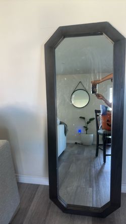 Large Octagonal Floor Mirror Dark Frame