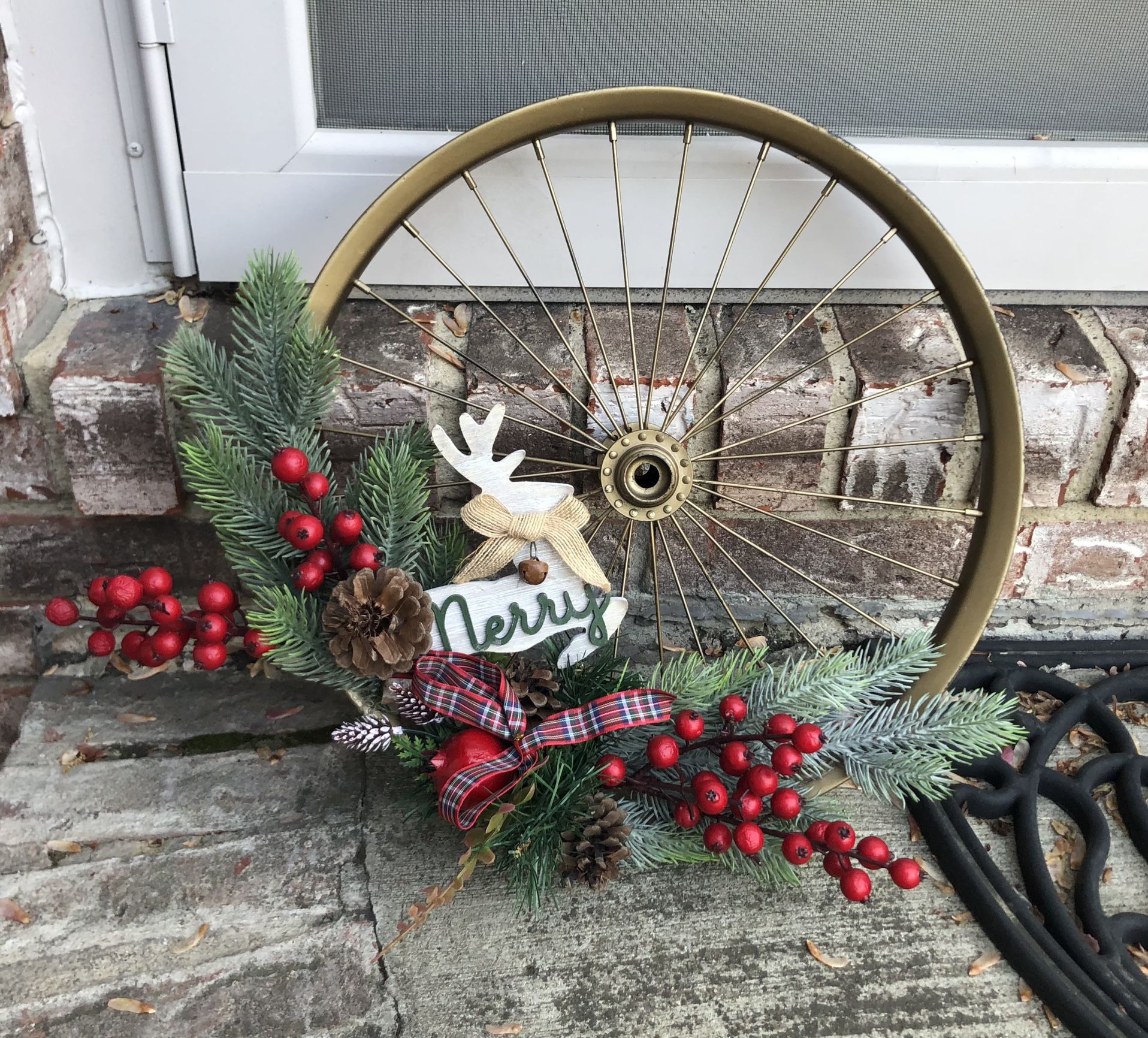 Handcrafted Tire Rim Christmas Wreath (15”)