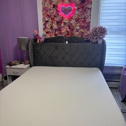 Gray Bed frame With Charging Station 