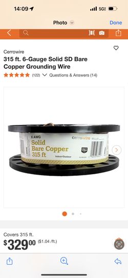 315 ft. 6-Gauge Solid SD Bare Copper Grounding Wire