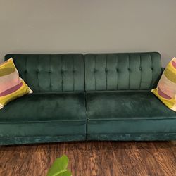 Clean Futon/ Couch Blue/ Green Velvet  Excellent Shape And Condition