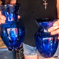 Three Cobalt Blue Flower Vases