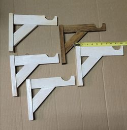 Set of 5 Wooden Curtain or closet shelf  Rod Brackets