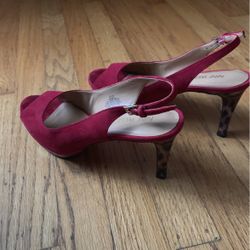 Nine West Red Sudue Heels With Leopard Print On Heels And Platform 