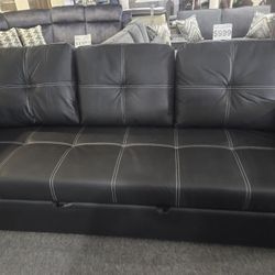 Brand New Black Faux Leather Full Size Sleeper Sofa Bed (Pull-out Bed: 85" x 57" x 33"H) 