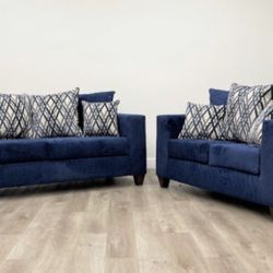 Blue 2pc Sofa And Loveseat Set