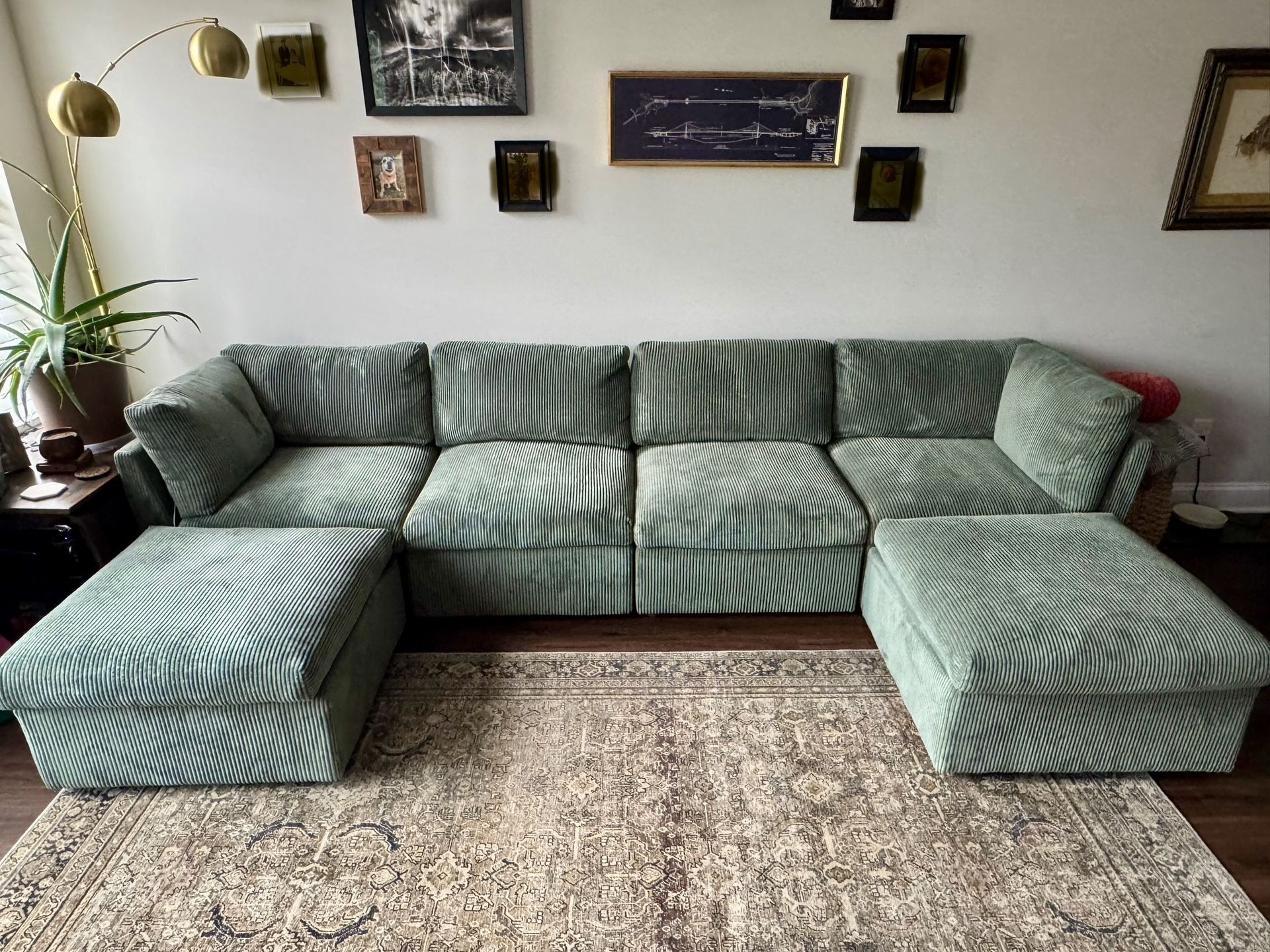 Thick Cushioned Corduroy “Modular” Sectional Sofa