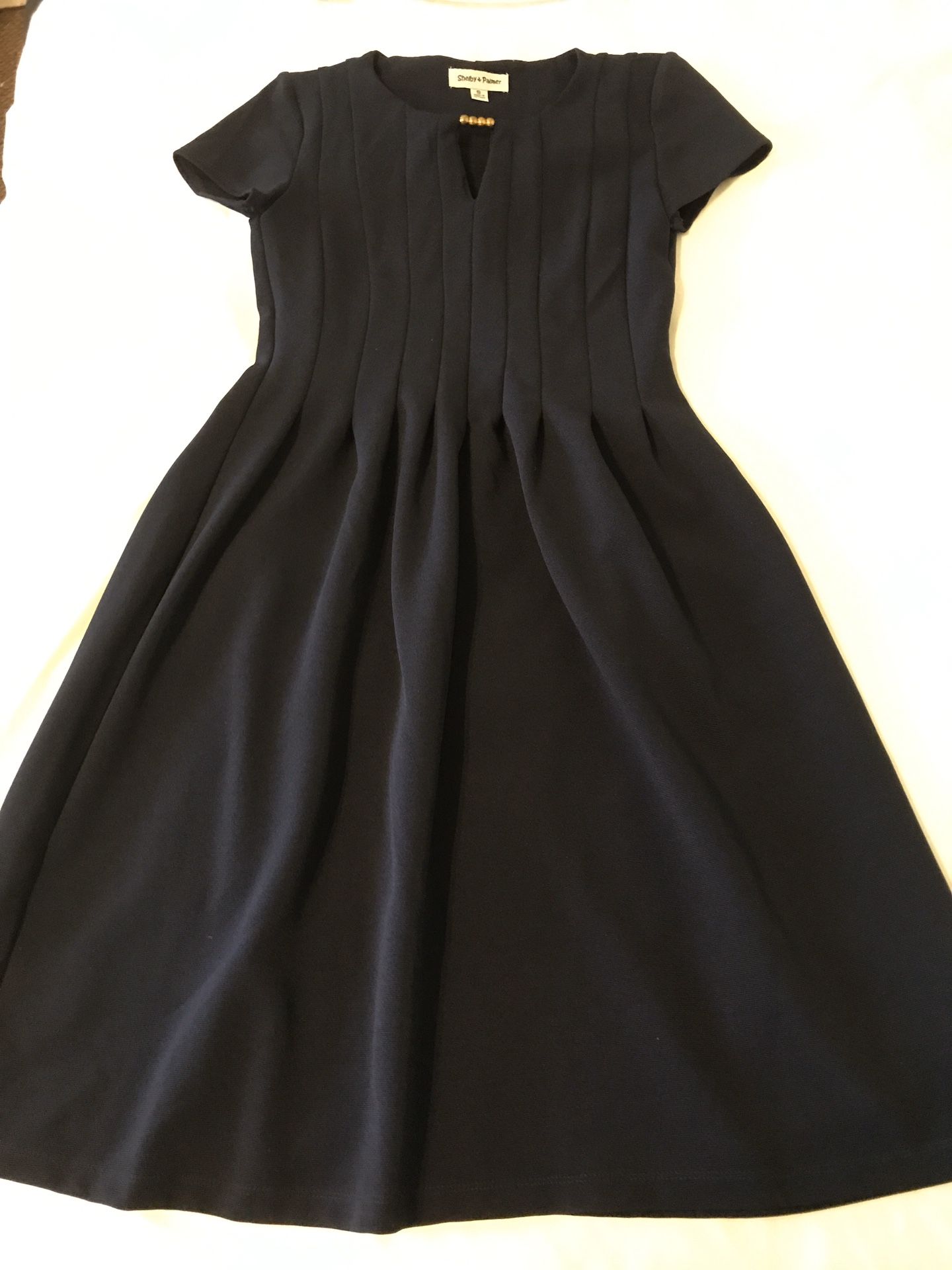 Ladies small s simply beautiful Shelby & Palmer navy blue pullover pleat top dress