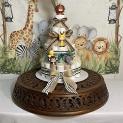 Safari Animal Diaper Cake - Baby Shower Centerpiece | Jungle Theme Baby Gift, Gender Neutral.