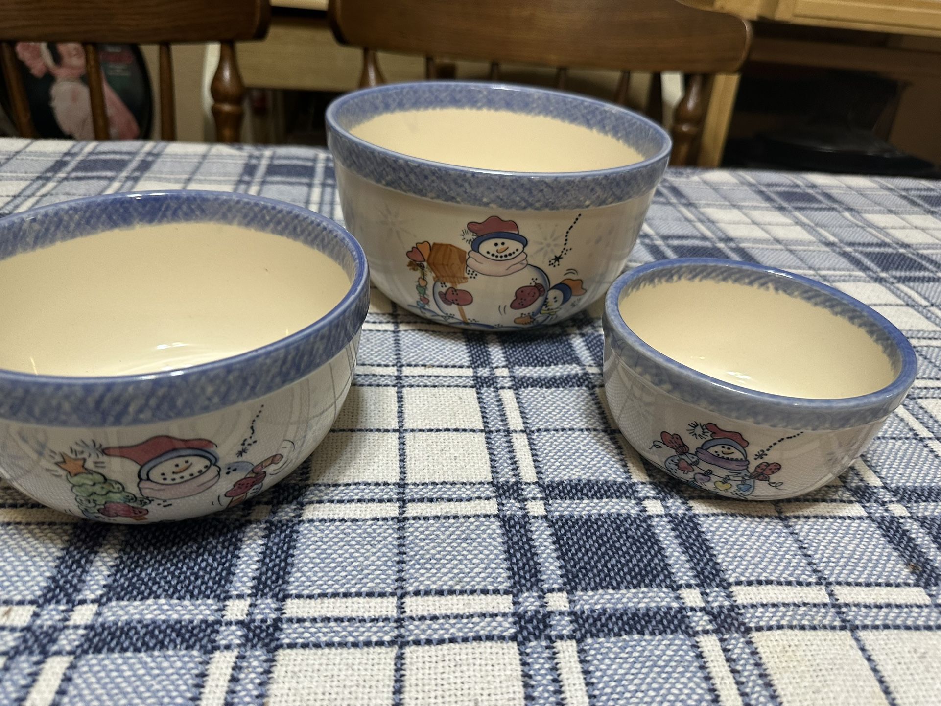 Snowman Christmas Stoneware Nesting Mixing Bowls