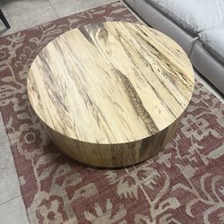 Crate & Barrel Dillon Spalted Primavera Round Coffee Table 55