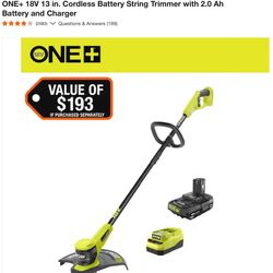 RYOBI Trimmer (1 Year used) with Battery and Charger + RYOBI 1 Pack Line Spool + 1 Pack Brand New 0.08” Spiral Bulk Line 215 ft