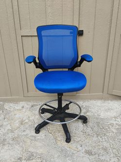 Blue Mesh Drafting Chair with Footrest