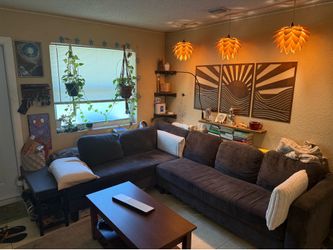 L Couch - Blue Charcoal Sectional w/ Chaise lounge - freshly cleaned upholstery - sofa, loveseat