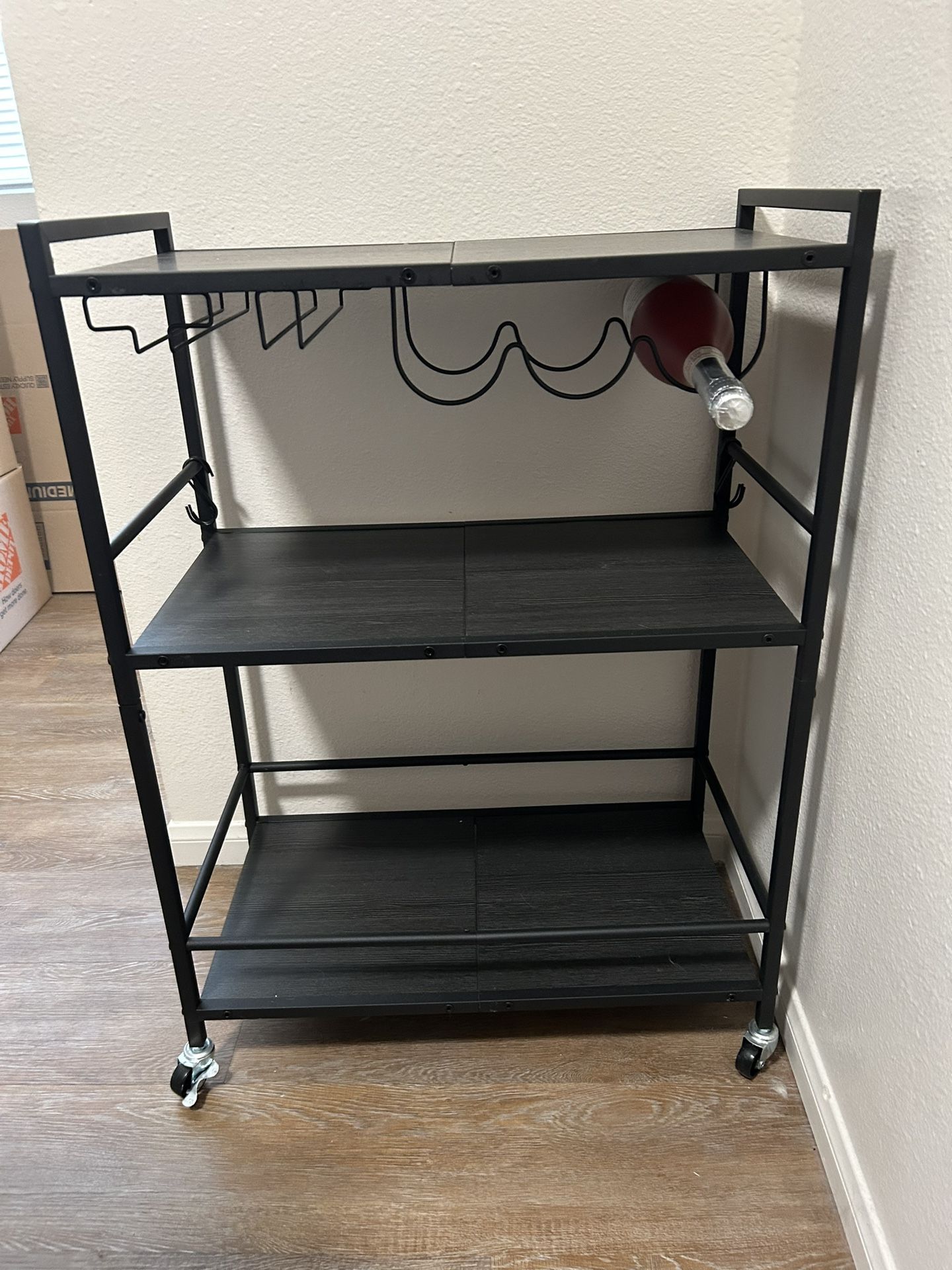 Bar Cart With 3-Tier Shelfing, Wine Bottle Holders, And Wine Glass Storage