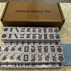 American Mahjong Tile Only, Mah Jong Set Complete with Golden Dices, 166 Blue Tiles for Travel (Tiles Blue)