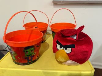 Halloween Trick-or-Treat Buckets and Angry Birds Hat