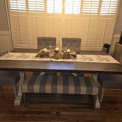 Farmhouse Dining Set / Dining Table W/ Matching Hutch /Sidebar / 4 chairs & Bench
