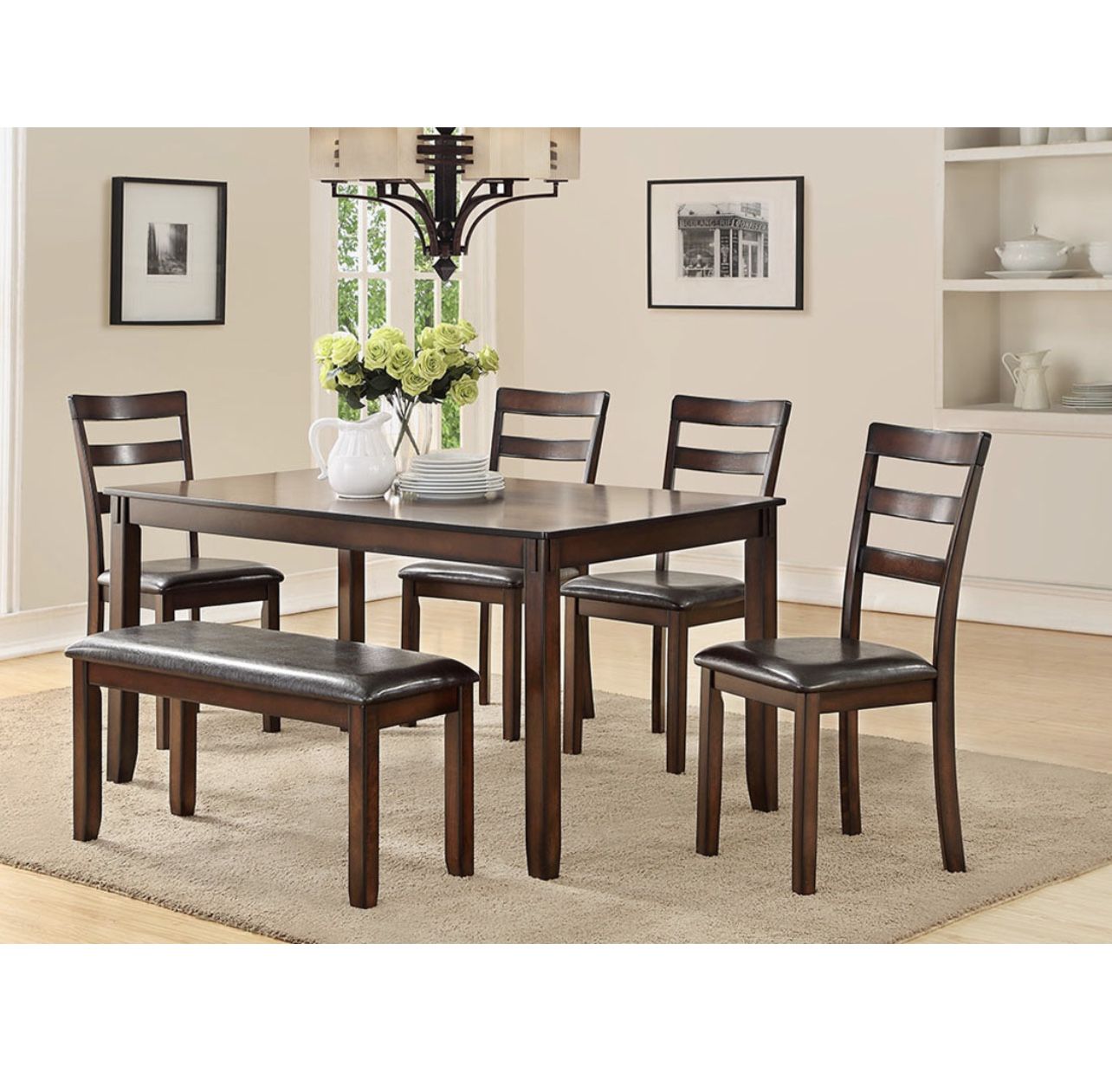 Dining Table Set 6pc 60”x36”x30”H