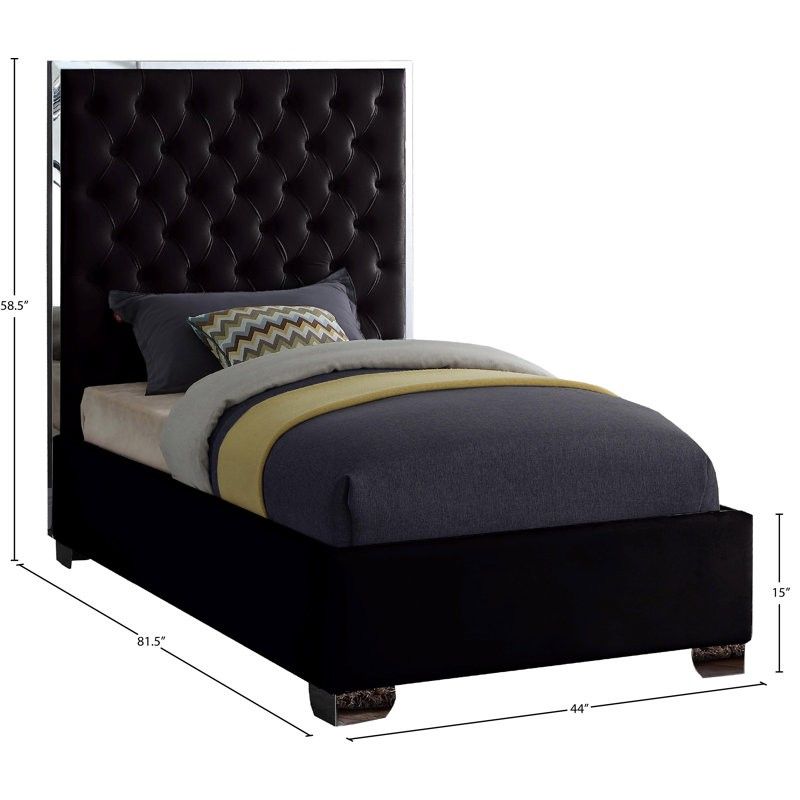 Upholstered Platform Tufted Twin Bed - Black & Silver