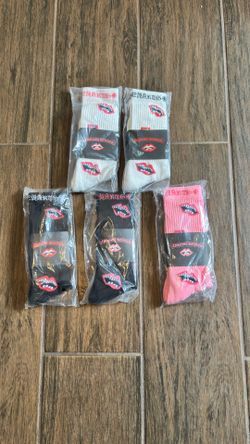 5 chromehearts socks black, white, and pink