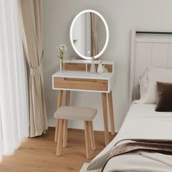 Wayfair Barther Vanity Table Set with Adjustable Brightness Mirror