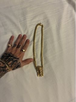 hollow 10k gold Cuban and custom Jesus