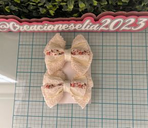 Cream Lace Floral Hair Bow Clips Set of 2