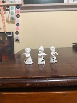 Vintage White Angel Ceramic Christmas Ornaments Set Of 3